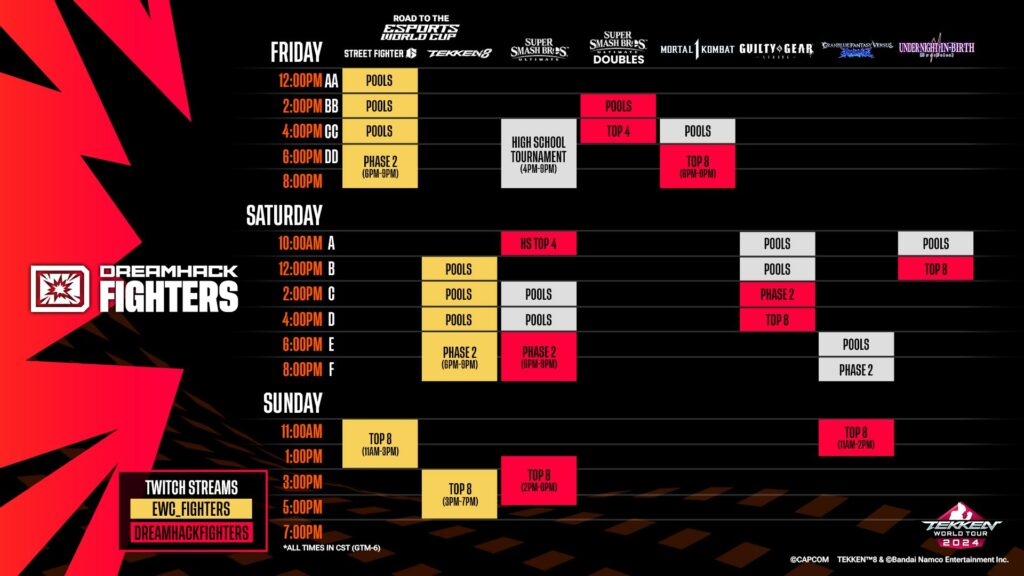 DreamHack Dallas FGC schedule (Image via Capcom and EFG)