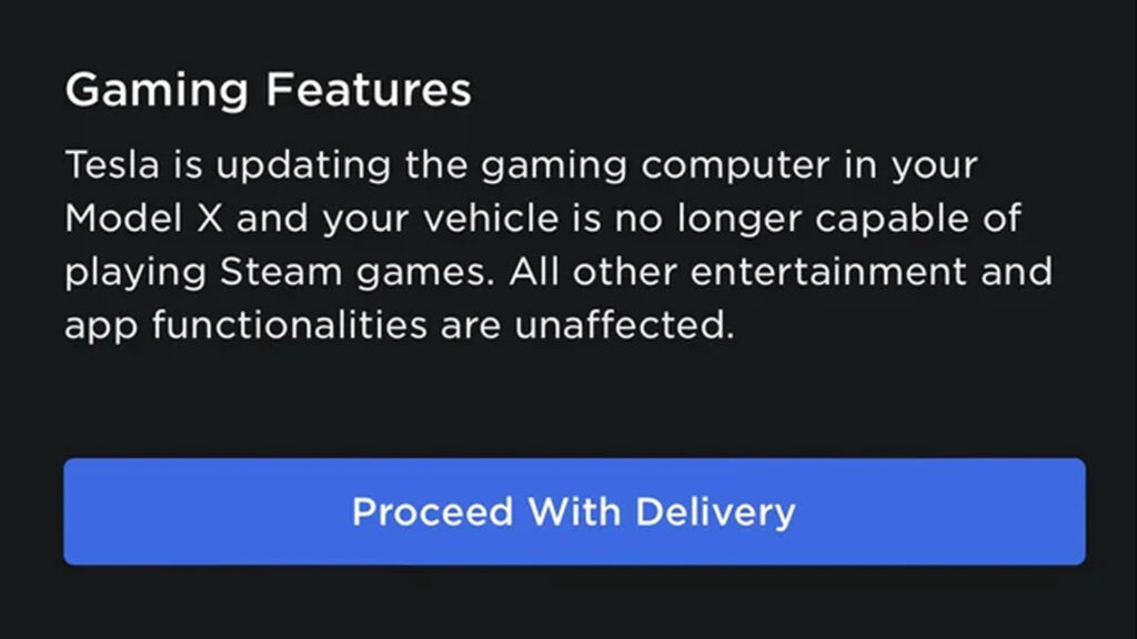 A portion of the message delivered to new Model S and X owners (Image via esports.gg)