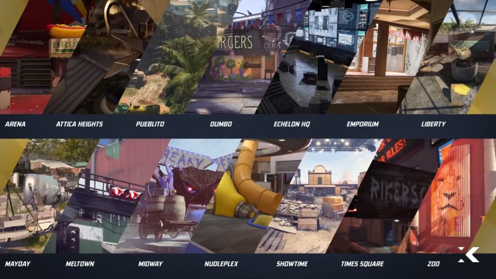 A look at all of the launch maps from Ubisoft's XDefiant XDebrief video (Image via Ubisoft)