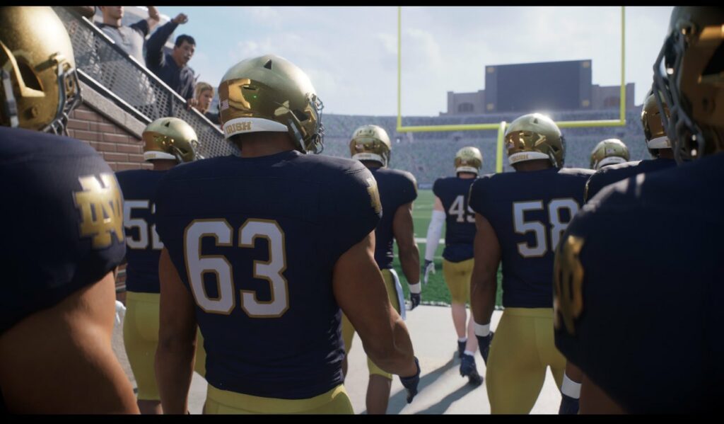 Notre Dame players in our first look at College Football 25 in the game (Image via EA Sports)