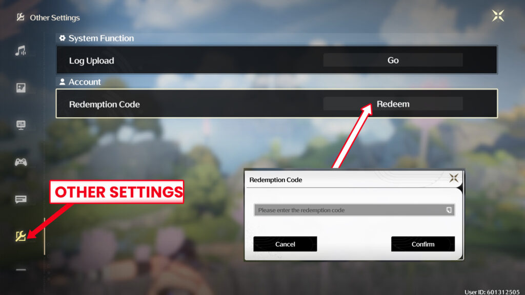 In "Other Settings" select Redeem and enter the code