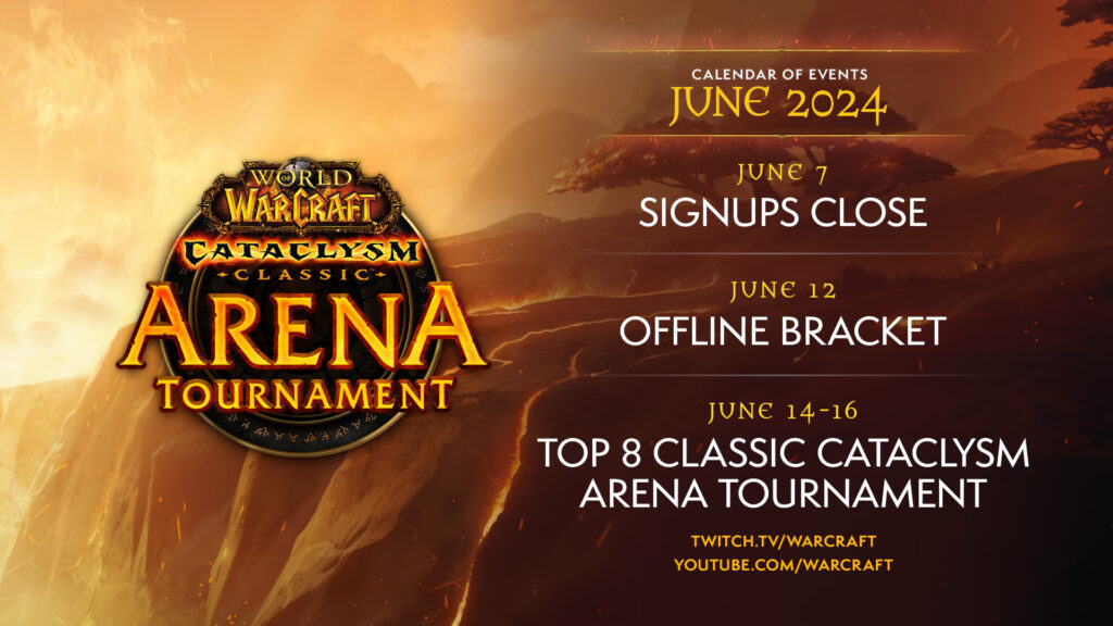 WoW Cataclysm Classic Arena Tournament schedule (Image via Blizzard Entertainment)