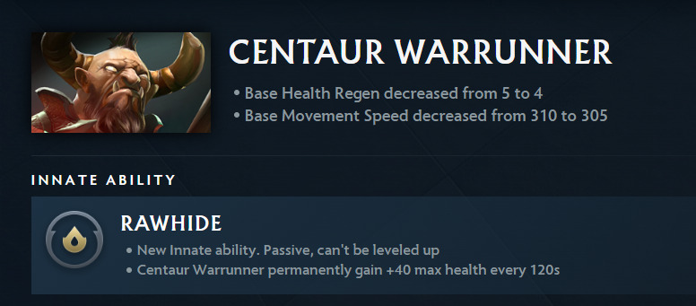 Centaur Warrunner's Innate permanently adds +40 max health every 120 seconds.