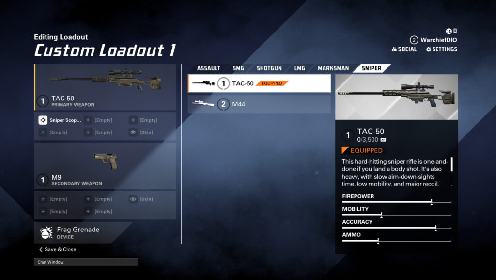 Equipping the TAC-50 in XDefiant (Image via esports.gg)