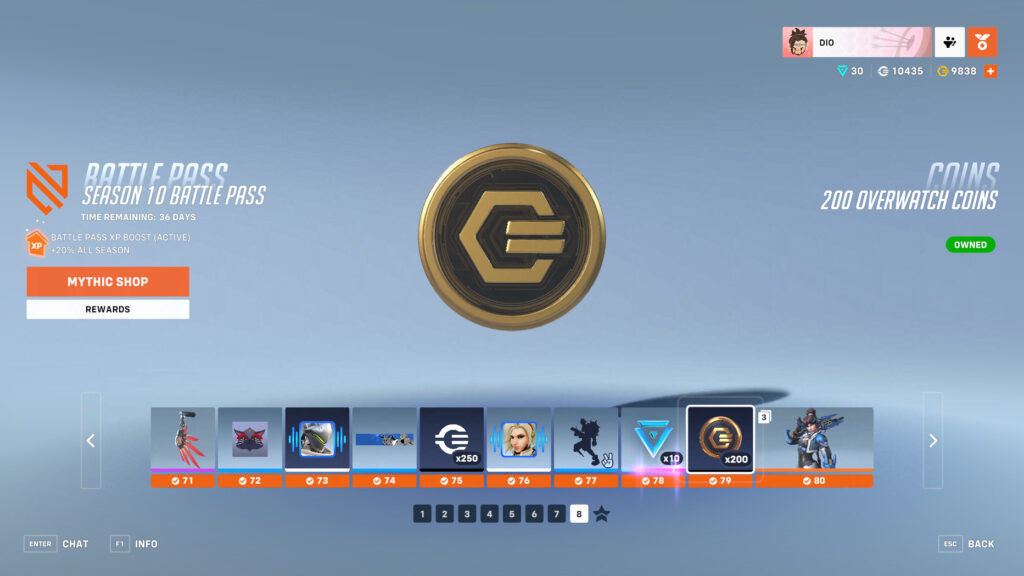 Overwatch Coins in the Season 10 Battle Pass (Image via esports.gg)