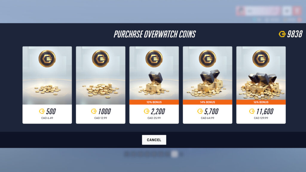 Overwatch Coins price screenshot (Image via esports.gg)