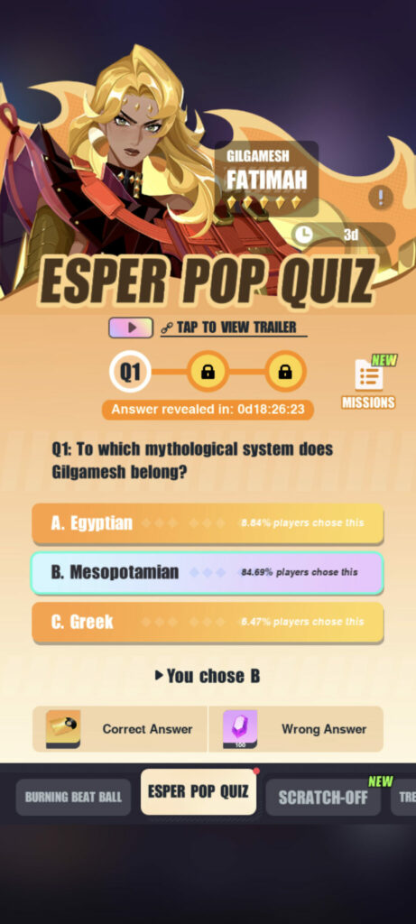 Dislyte Fatimah quiz answer screenshot (Image via esports.gg)