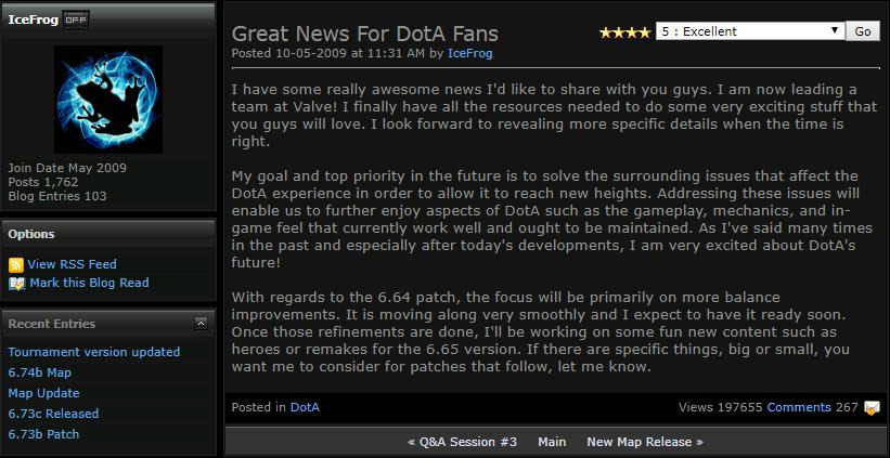 Valve hired IceFrog in 2009 (Image via Dota's blog)