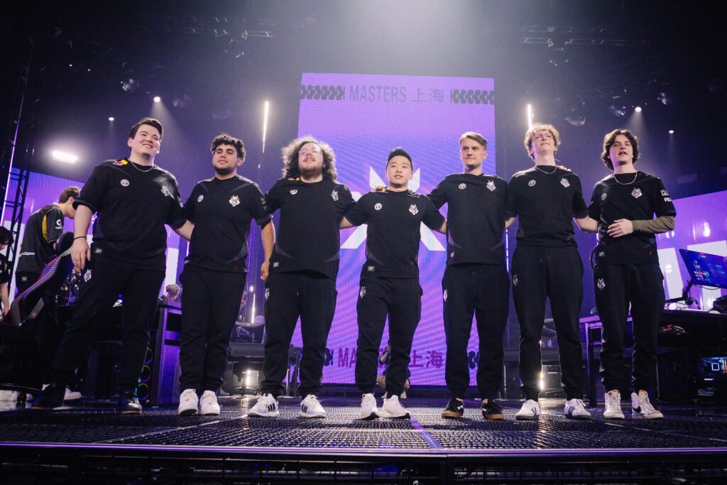G2 Esports, who plays Team Heretics again, are seen on stage after victory against Team Heretics at the VALORANT Masters Shanghai Playoffs Stage Day 4 at the VCT CN Studio on June 02, 2024 in Shanghai, China. 