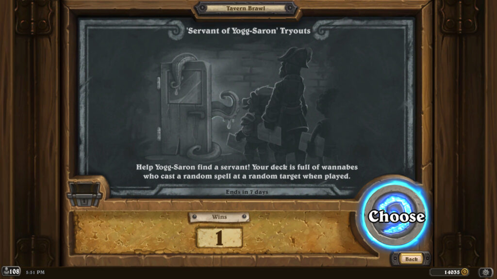 Hearthstone Servant of Yogg-Saron Tryouts Tavern Brawl chalkboard (Image via esports.gg)