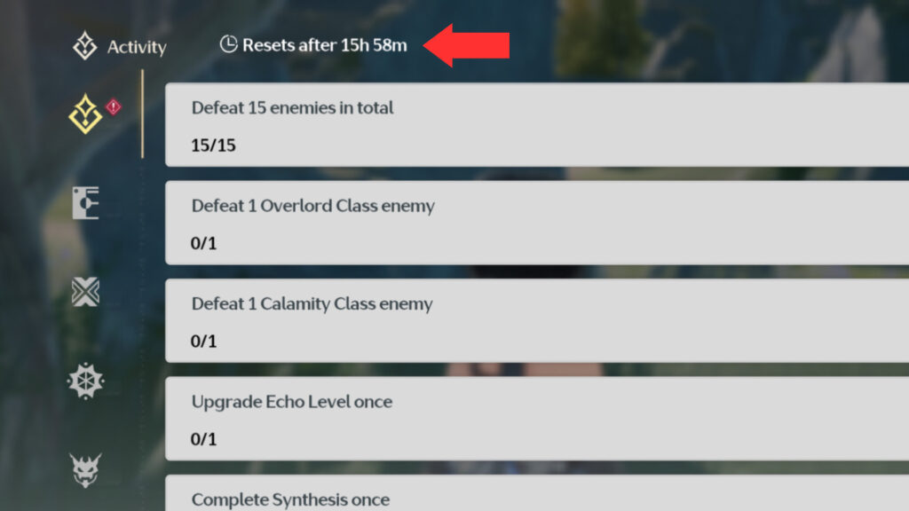 Find how many hours you have before the daily reset in the Activities tab.