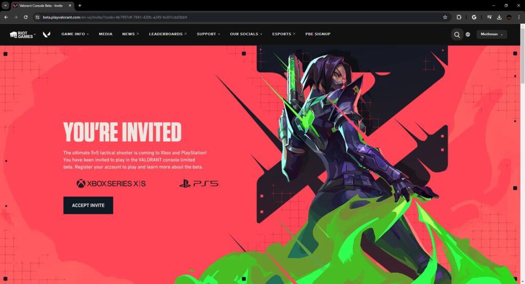This is the webpage you'll see when you get invited (Screenshot via esports.gg)
