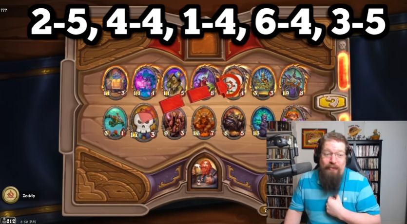 The second minion from the left goes into the fifth minion from the left to start (Image via Zeddy Hearthstone on YouTube)