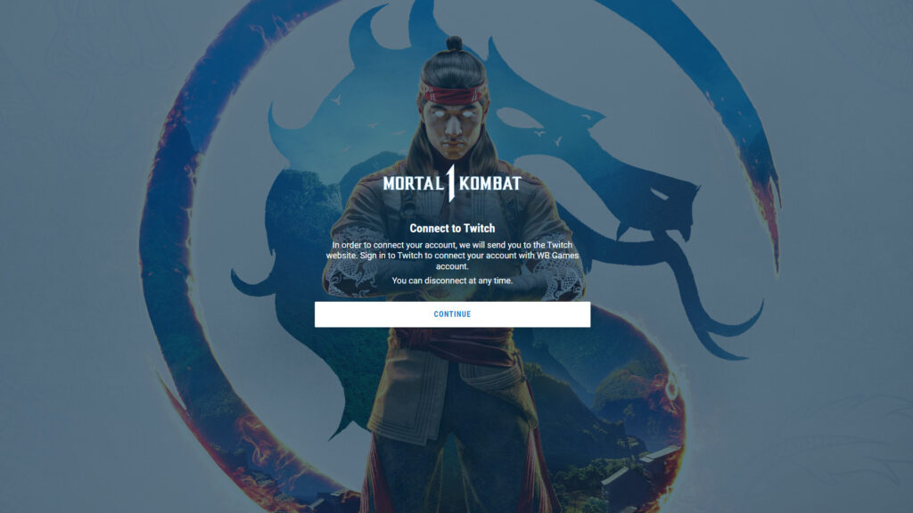 Connecting your Mortal Kombat 1 and Twitch accounts screenshot (Image via esports.gg)