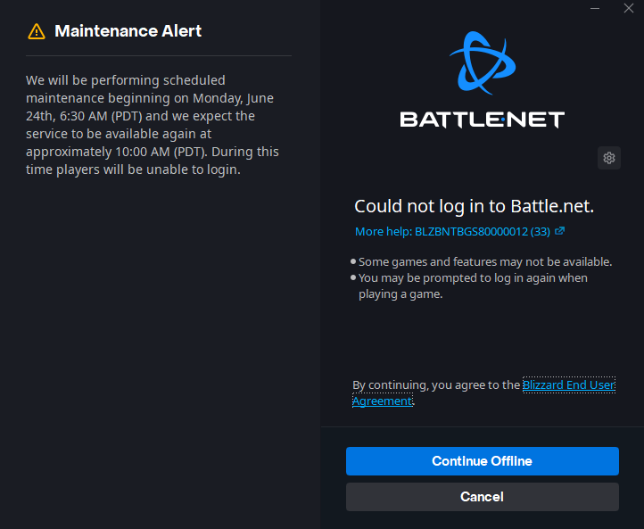 Overwatch 2 and Battle.net not connecting screenshot (Image via esports.gg)