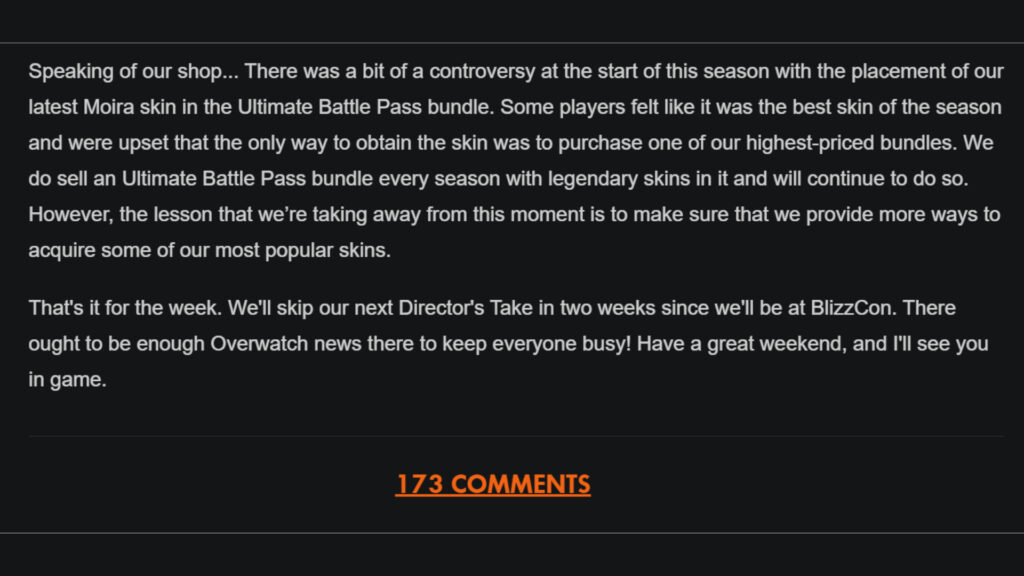 Screenshot of a part of Keller's statement made on October 19, 2023 (Image via Blizzard Entertainment)