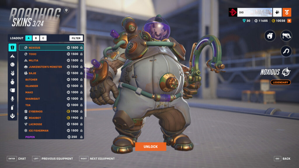 The Kaiju Roadhog skin cannot be purchased individually in the Hero Gallery (Image via Blizzard Entertainment)