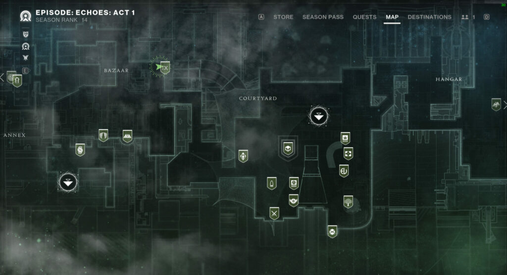 Xur's location in the Tower as of June 7 (Image via esports.gg)