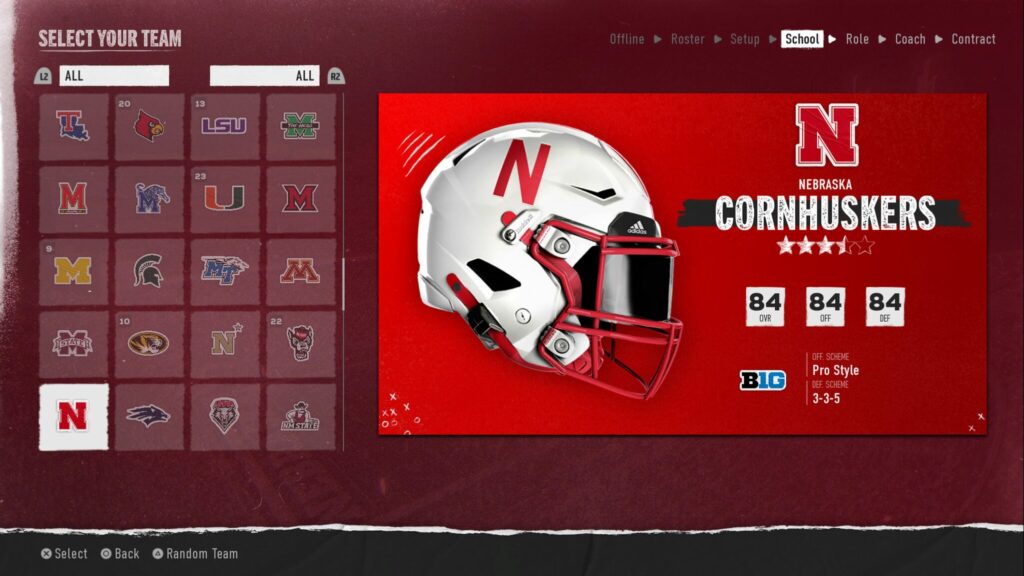 Nebraska is one of 134 teams you can choose from in College Football 25 (Image via esports.gg)