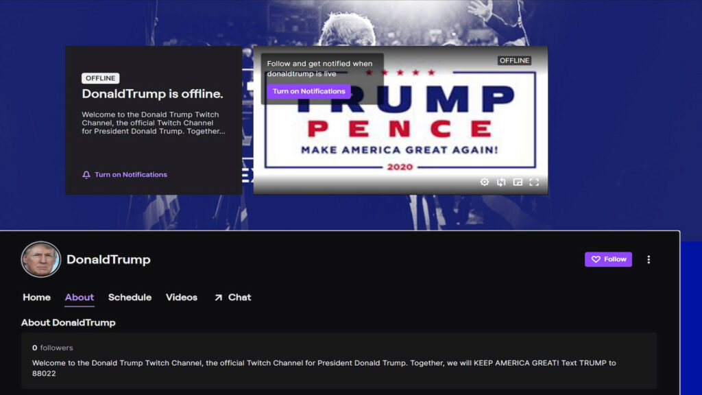 Trump's Twitch channel can be accessed again (Screenshot by esports.gg)