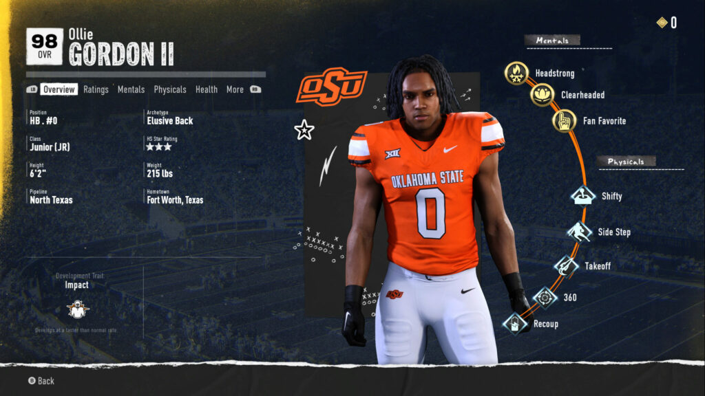 Ollie Gordon is our top pick for the most fun players in College Football 25 (Image via esports.gg)