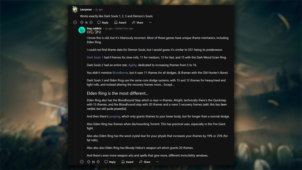 How i-frames work in Elden Ring compared to other Souls games (via Reddit, by u/Dag-nabbit)