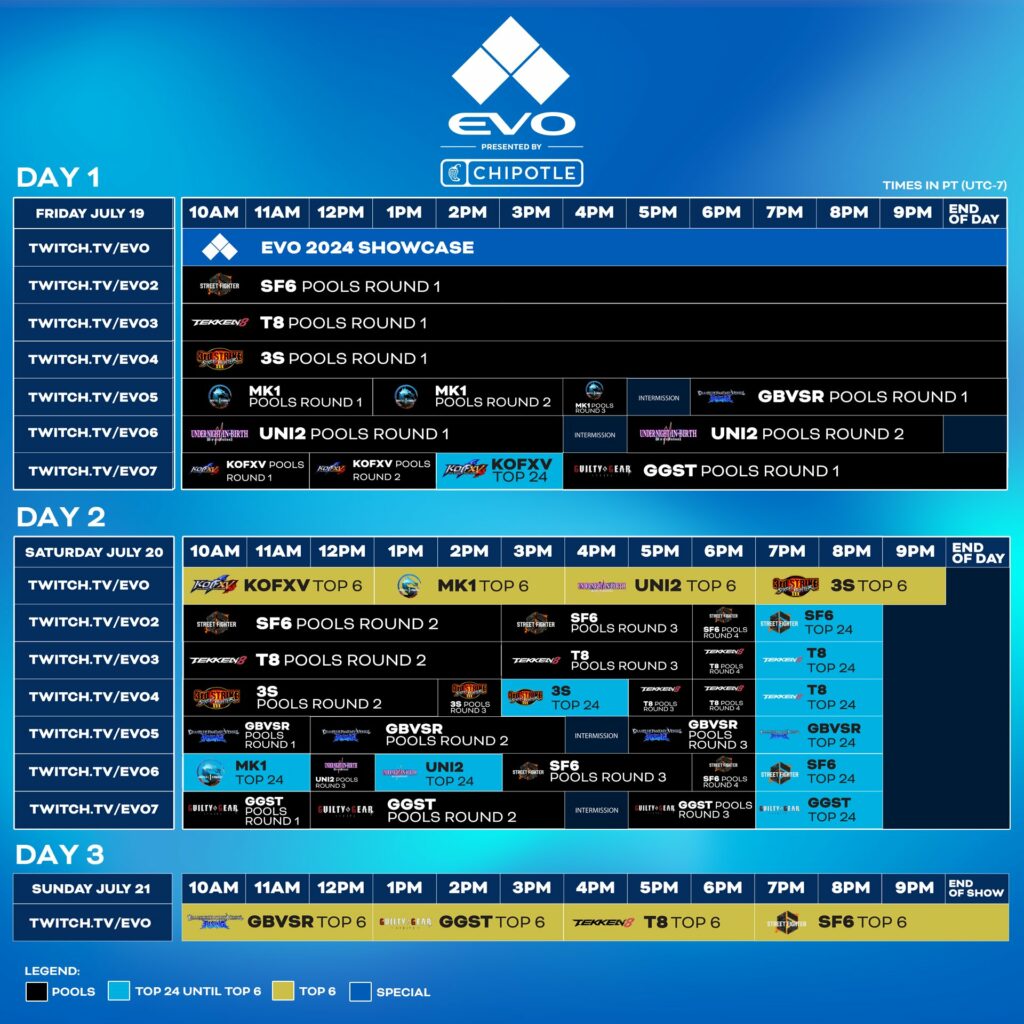 Evo 2024 Stream Schedule (image via Evo)