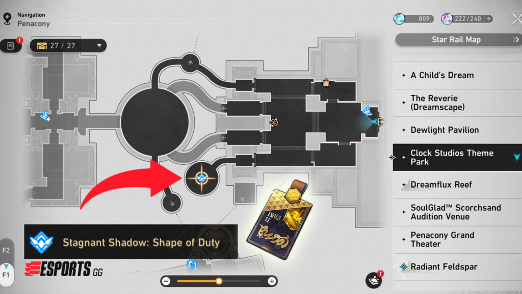 Gather IPC Work Permit in the Shape of Duty Stagnant Shadow node in Penacony (Image via esports.gg)