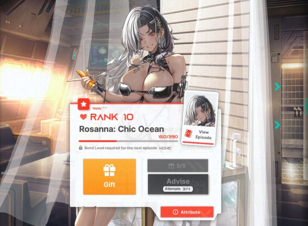 Bond Rank 10 will unlock all five of Rosanna: Chic Ocean's NIKKE Episodes (screenshot by esports.gg)