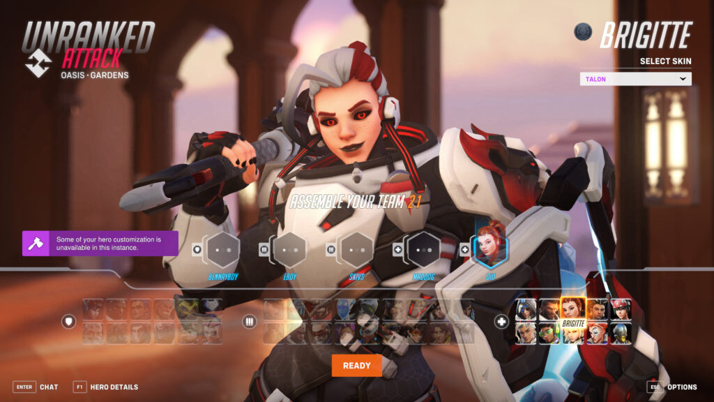 Some of your hero customization is unavailable in this instance screenshot (Image via esports.gg)