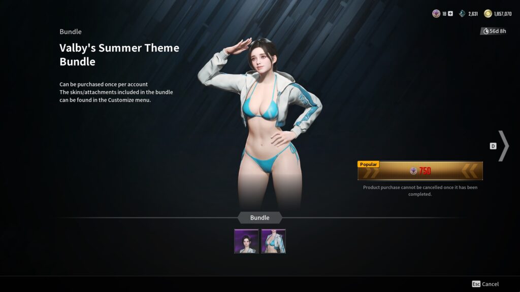 The First Descendant Pre-Season update introduced a swimwear bundle for Descendant Valby