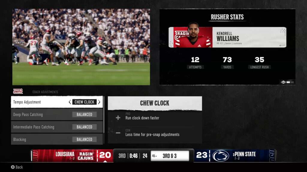 The Coach Adjustments screen is a valuable resource in College Football 25 (Image via esports.gg)