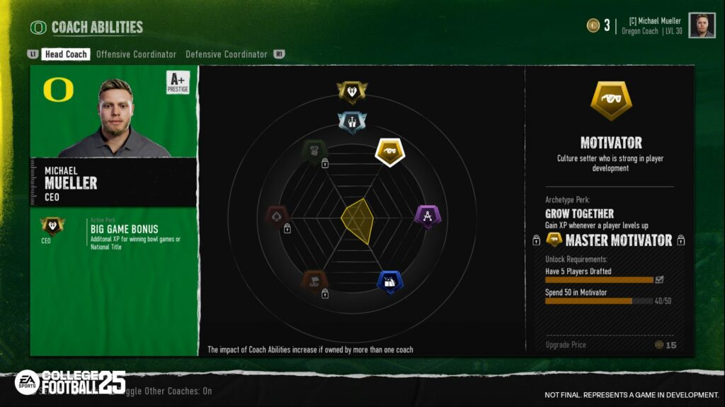 College Football 25 Dynasty mode coach guide Progression, carousel