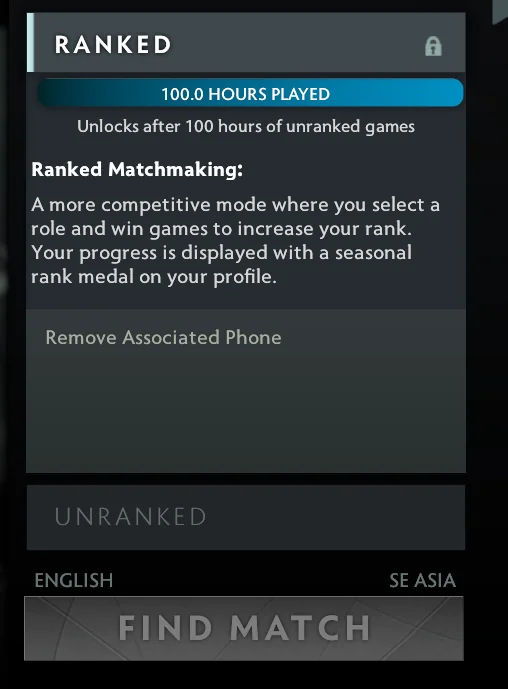 Requirements to unlock ranked matchmaking (Image via Valve)