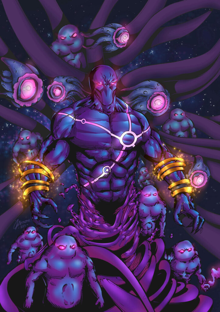 Enigma and his Eidolons (Via <a href="https://www.reddit.com/r/DotA2/comments/14vsk8p/dota_2_enigma_comic_book_cover_style_artwork_by/#lightbox">JVDGE_ on Reddit</a>)