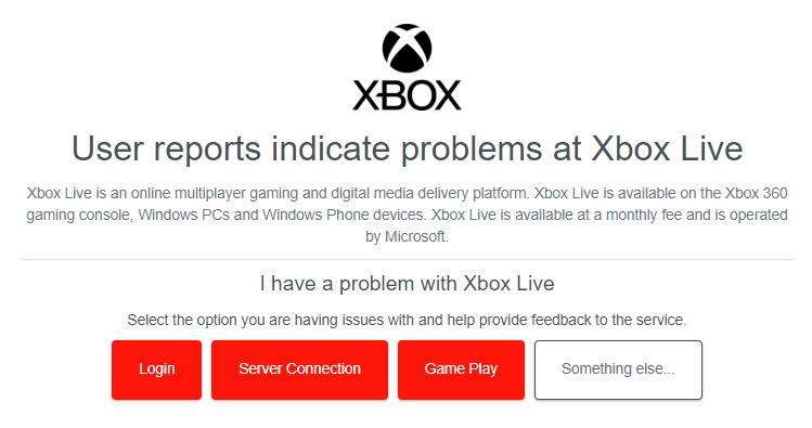 Xbox Live is down screenshot (Image via Downdetector)