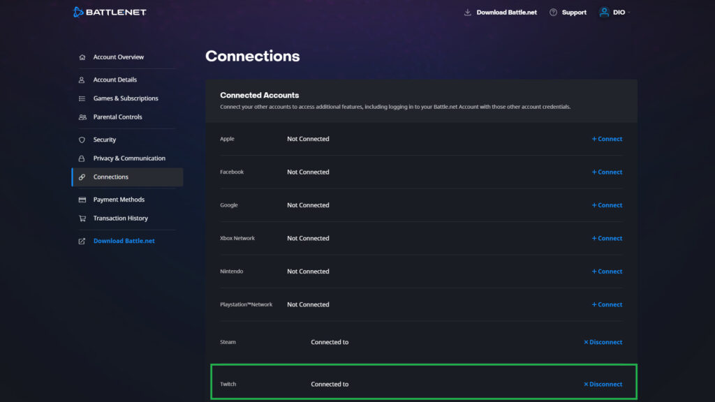 How to connect your Battle.net and Twitch accounts (Image via esports.gg)