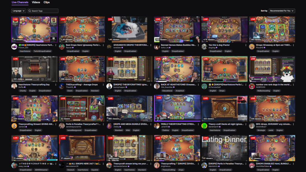 Hearthstone's Perils in Paradise theorycrafting event on Twitch (Image via esports.gg)