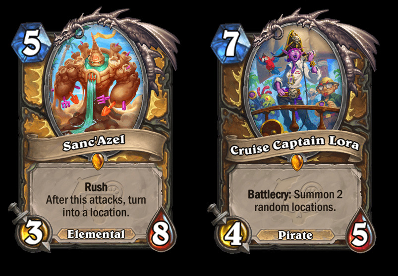 Sanc'Azel and Cruise Captain Lora in the Hearthstone Perils in Paradise expansion (Images via Blizzard Entertainment)