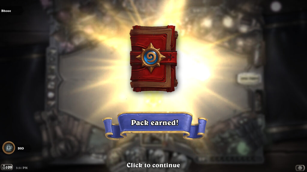 Screenshot of a Standard Card pack in Hearthstone (Image via esports.gg)