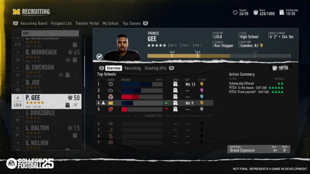 An example of a single recruit's overview in College Football 25 Dynasty mode (Image via EA Sports)
