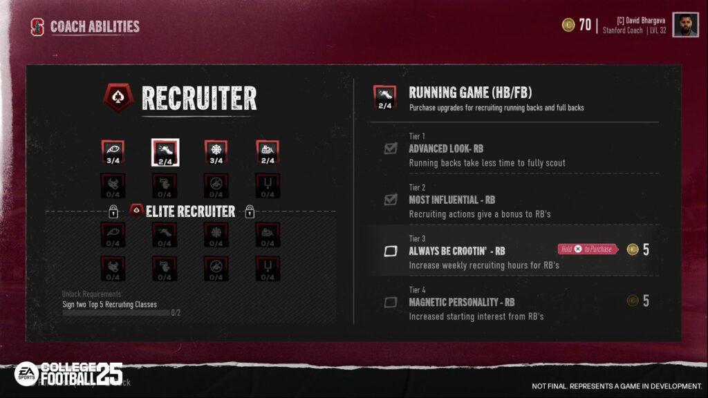 A look at the Recruiter archetype in College Football 25 Dynasty mode (Image via EA Sports)