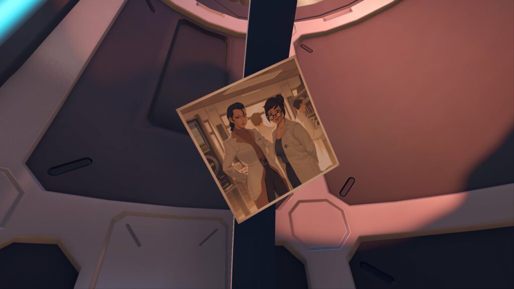 Photograph of Mei and Space Ranger left in the ship on Dorado (Image via Blizzard Entertainment)