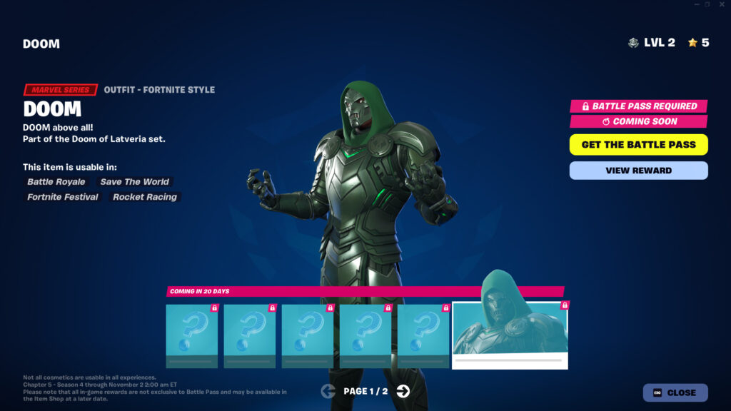 You'll have to wait until September to complete the Battle Pass quests and consequentially unlock Doctor Doom (Image via esports.gg)