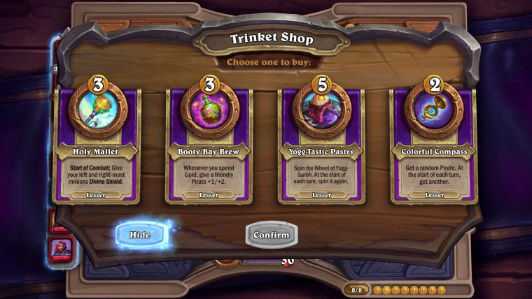 Hearthstone Battlegrounds Trinket Shop screenshot (Image via Blizzard Entertainment)