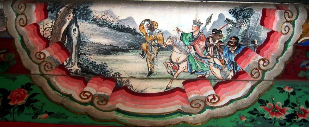 A painting depicting the four main characters of Journey to the West. Photograph taken in Summer Palace, Beijing China. (Image via <a href="https://upload.wikimedia.org/wikipedia/commons/7/78/JourneytotheWest.jpg">Wikipedia</a>)