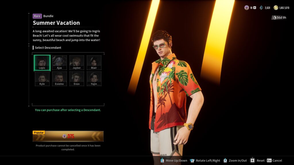 The Summer Vacation beach look cosmetic can be applied to all male characters