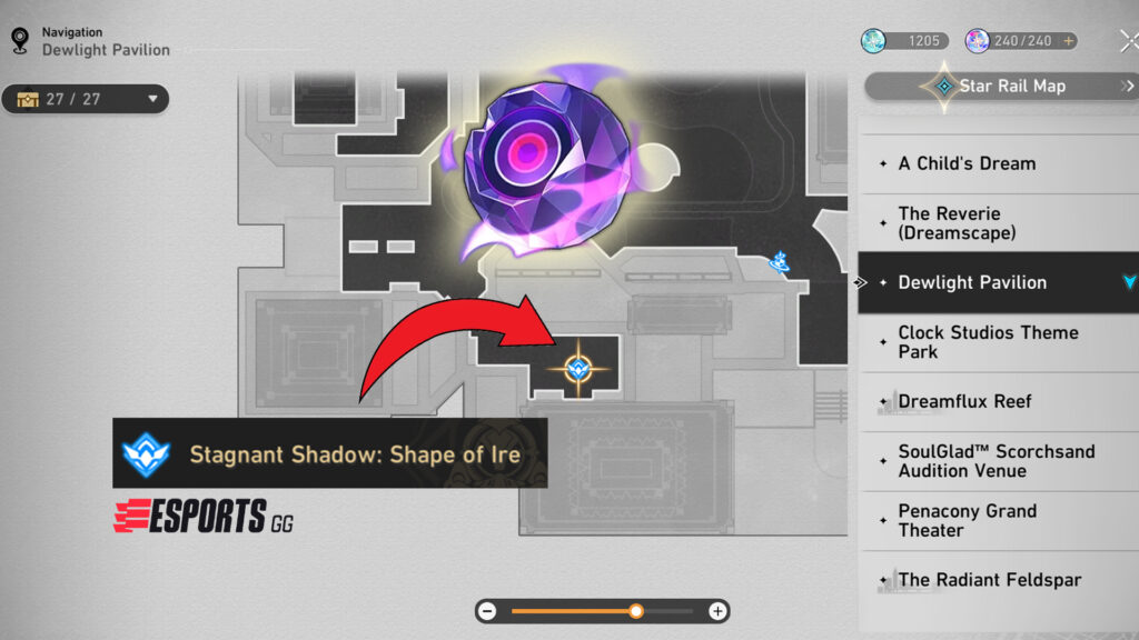 Gather Raging Heart in the Shape of Ire Stagnant Shadow node in Penacony (Image via esports.gg)