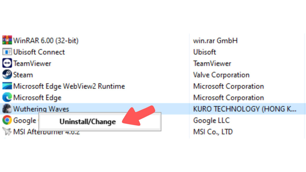 Step two: Right-click Wuthering Waves and click "Uninstall/Change".