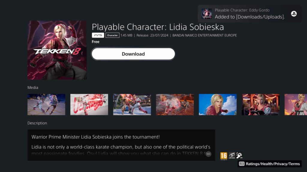 Screenshot of Lidia Sobieska as a DLC fighter in TEKKEN 8 (Image via esports.gg)